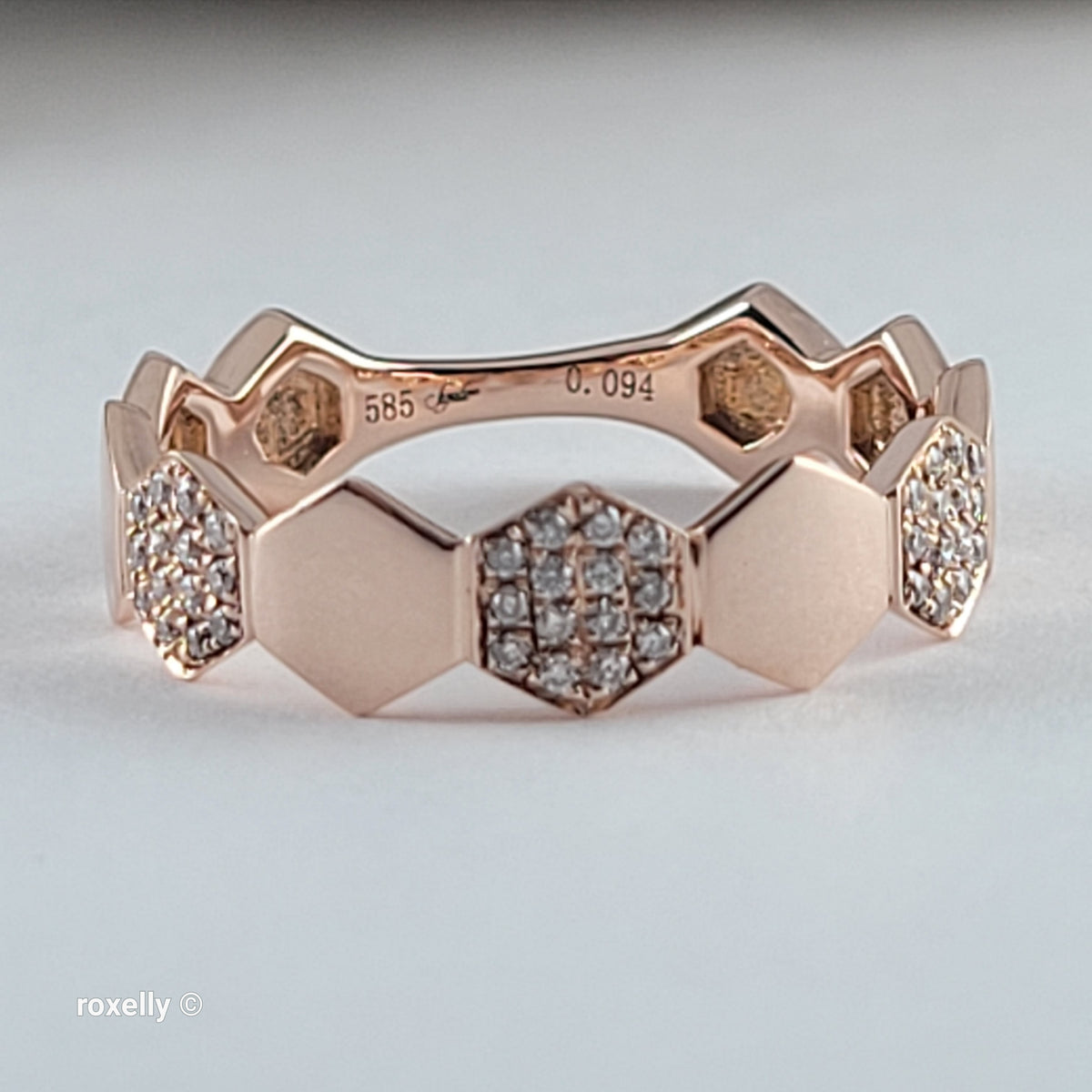 14K Rose Gold Genuine Diamonds Hexagon Band Ring Size 6.25 - Solid Gold