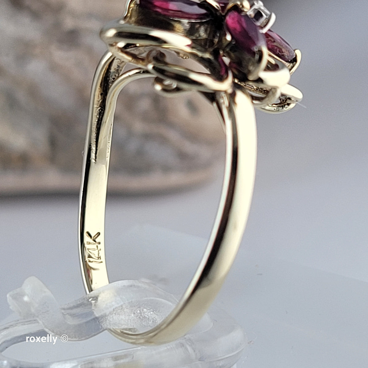 14K Yellow Gold Rubies and Diamond Flower-Shaped Ring Size 6.5 - Solid Gold