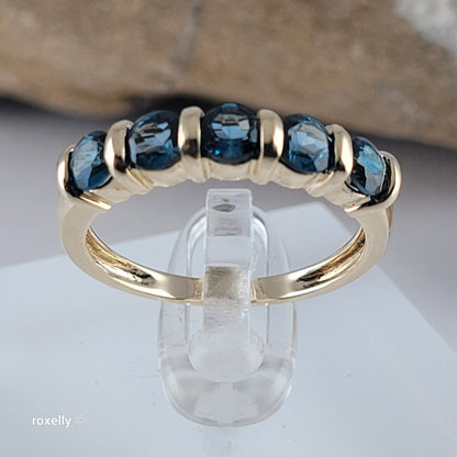 14K Yellow Gold London Blue Topaz Band Ring Size 8 - Solid Gold