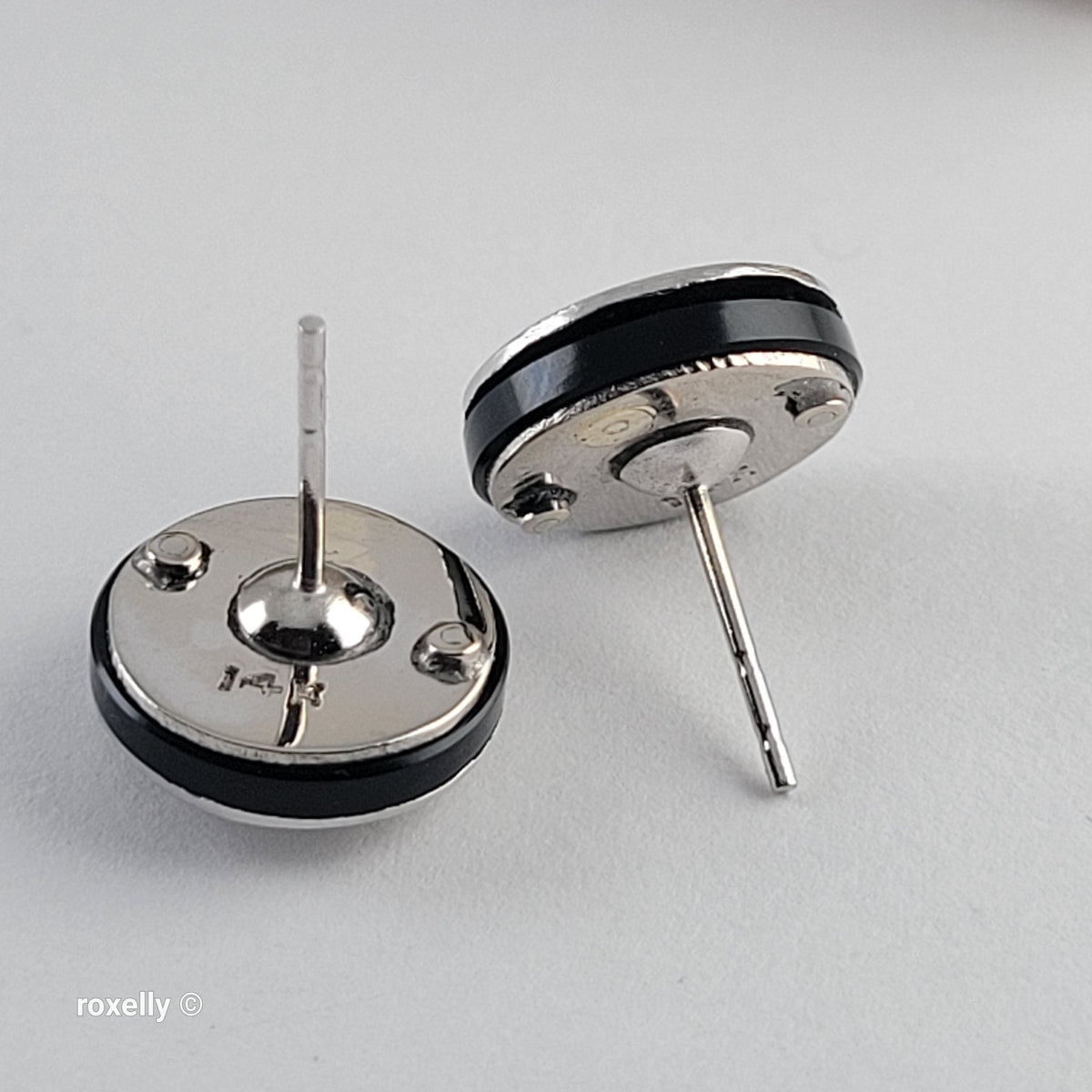 14K White Gold Genuine Diamond & Black Onyx Stud Earrings - Solid Gold