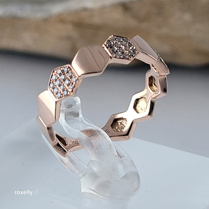 14K Rose Gold Genuine Diamonds Hexagon Band Ring Size 6.25 - Solid Gold