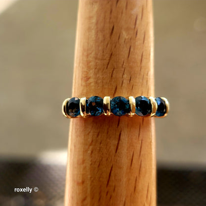 14K Yellow Gold London Blue Topaz Band Ring Size 8 - Solid Gold