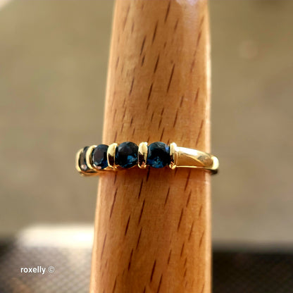 14K Yellow Gold London Blue Topaz Band Ring Size 8 - Solid Gold