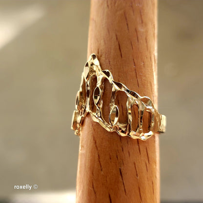14K Yellow Gold Diamond-Cut Crown Design Ring Size 6 - Solid Gold