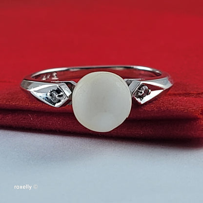 14K White Gold Fresh-Water Pearl and Genuine Diamonds Ring Size 5.5 - Solid Gold