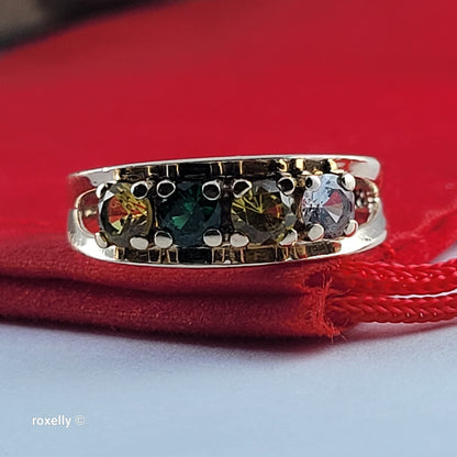 10K Yellow Gold Multi-Gemstone Band Ring Size 6 - Solid Gold