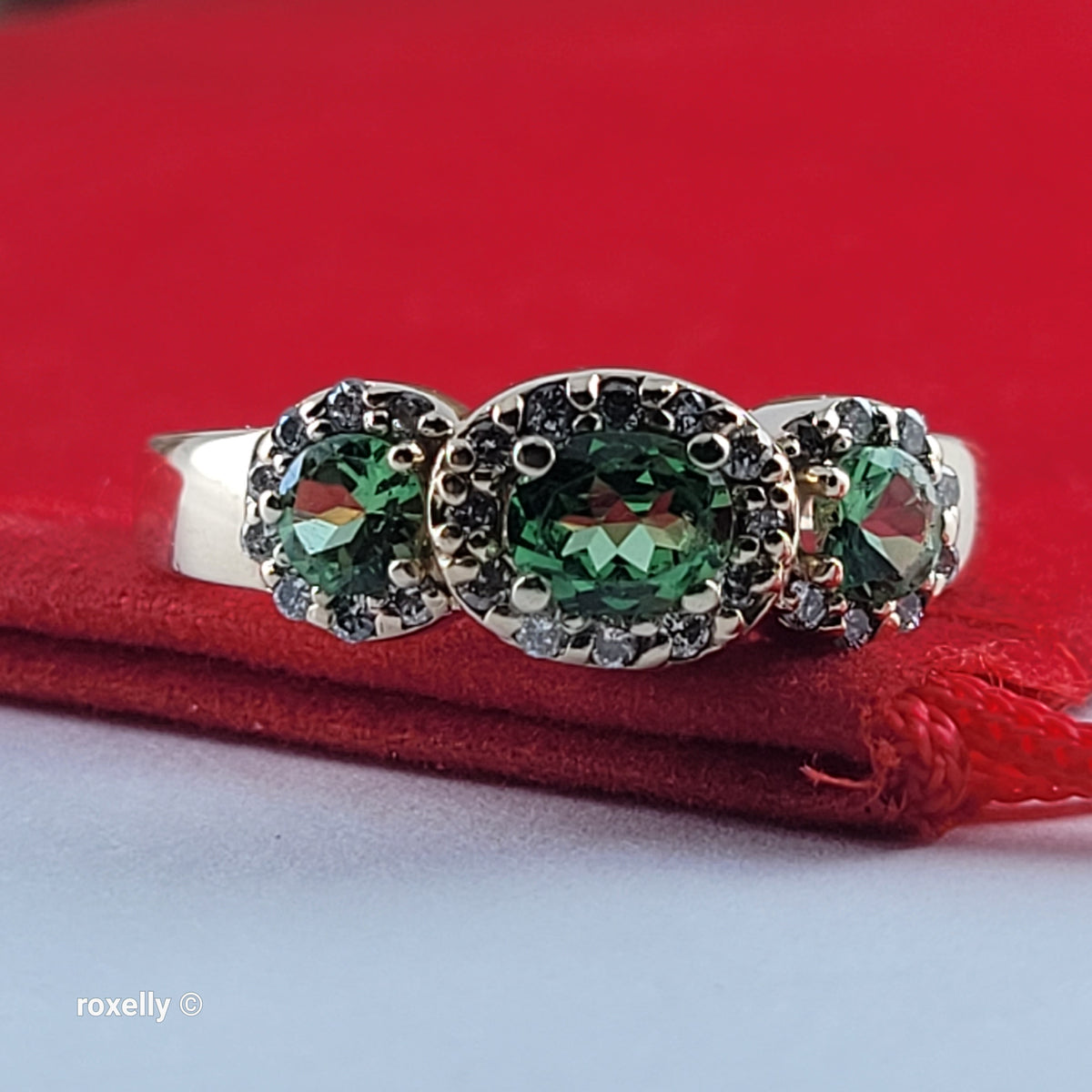 $3000 EFFY 14K Yellow Gold Green Garnet and Diamonds Ring Size 6 - Solid Gold