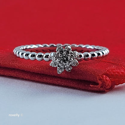 18K White Gold Genuine Diamonds Cluster Ring Size 6 - Solid Gold