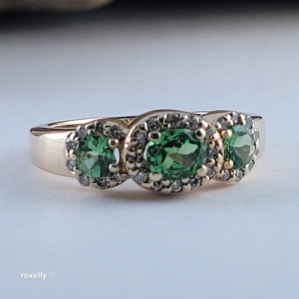 $3000 EFFY 14K Yellow Gold Green Garnet and Diamonds Ring Size 6 - Solid Gold