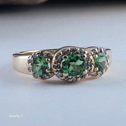 $3000 EFFY 14K Yellow Gold Green Garnet and Diamonds Ring Size 6 - Solid Gold