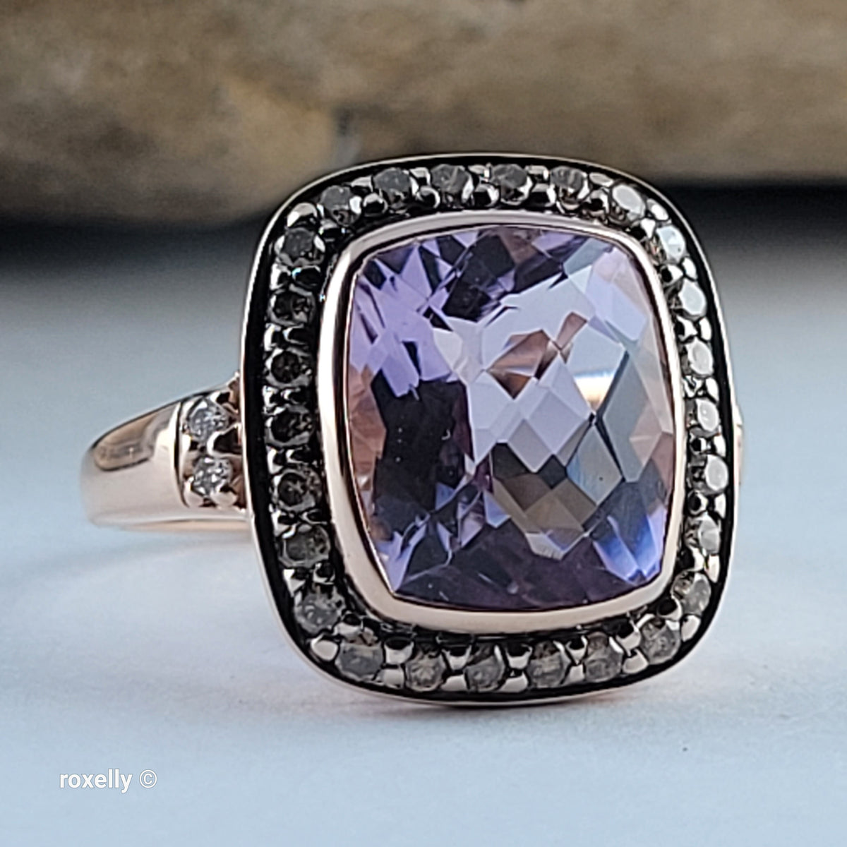$4500 LeVian 14K Rose Gold Amethyst and Chocolate Diamonds Ring Size 7 - Solid Gold