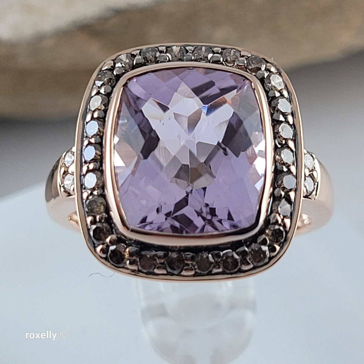 $4500 LeVian 14K Rose Gold Amethyst and Chocolate Diamonds Ring Size 7 - Solid Gold