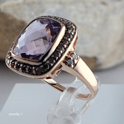 $4500 LeVian 14K Rose Gold Amethyst and Chocolate Diamonds Ring Size 7 - Solid Gold
