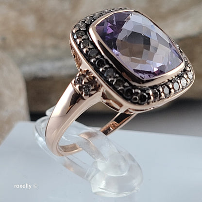 $4500 LeVian 14K Rose Gold Amethyst and Chocolate Diamonds Ring Size 7 - Solid Gold