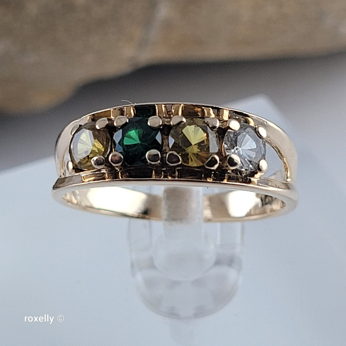 10K Yellow Gold Multi-Gemstone Band Ring Size 6 - Solid Gold