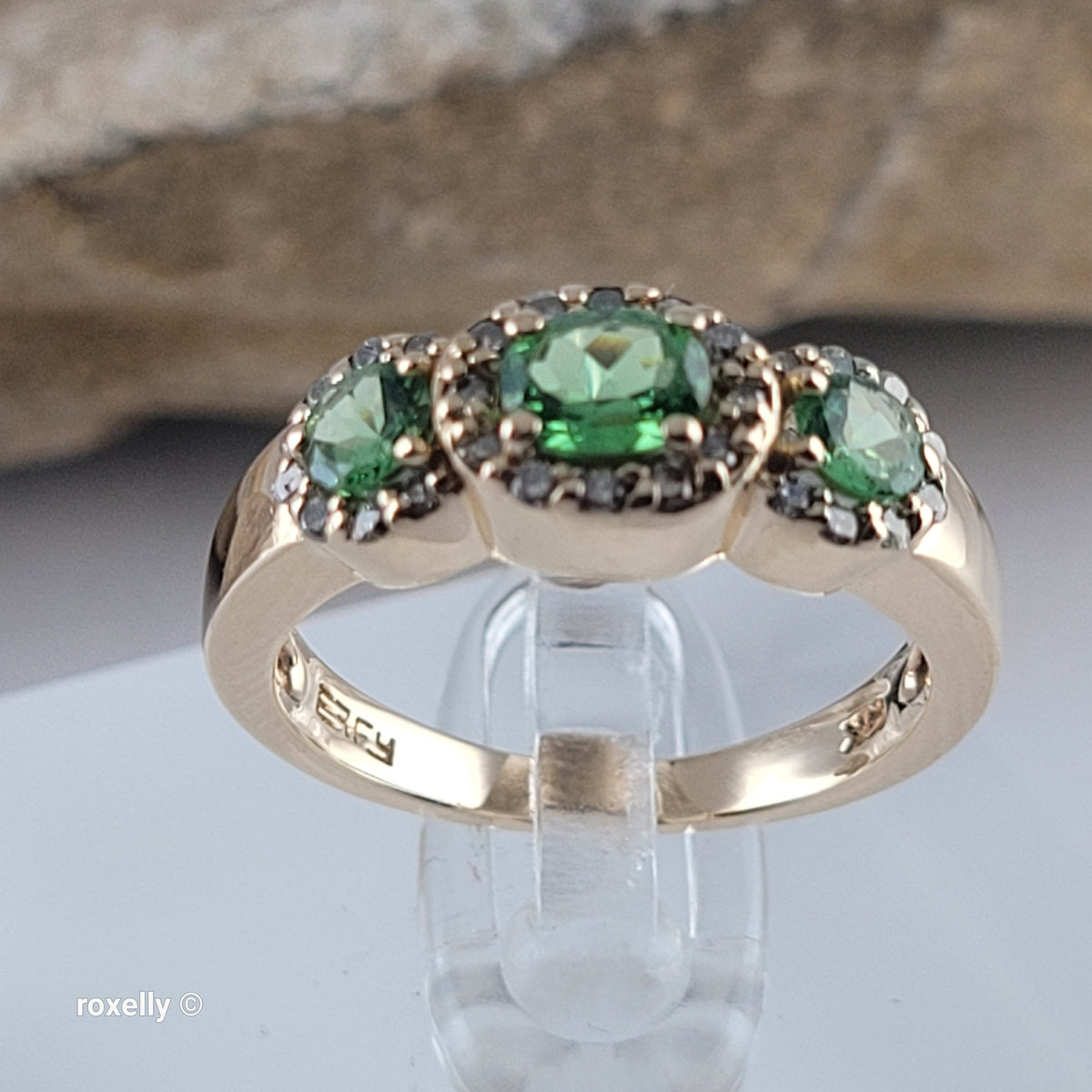 $3000 EFFY 14K Yellow Gold Green Garnet and Diamonds Ring Size 6 - Solid Gold
