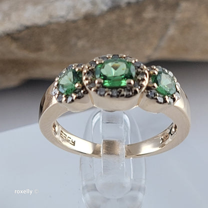 $3000 EFFY 14K Yellow Gold Green Garnet and Diamonds Ring Size 6 - Solid Gold