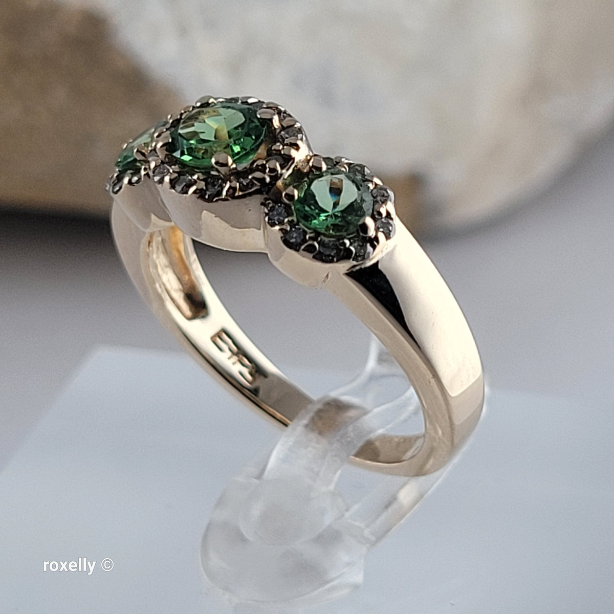$3000 EFFY 14K Yellow Gold Green Garnet and Diamonds Ring Size 6 - Solid Gold