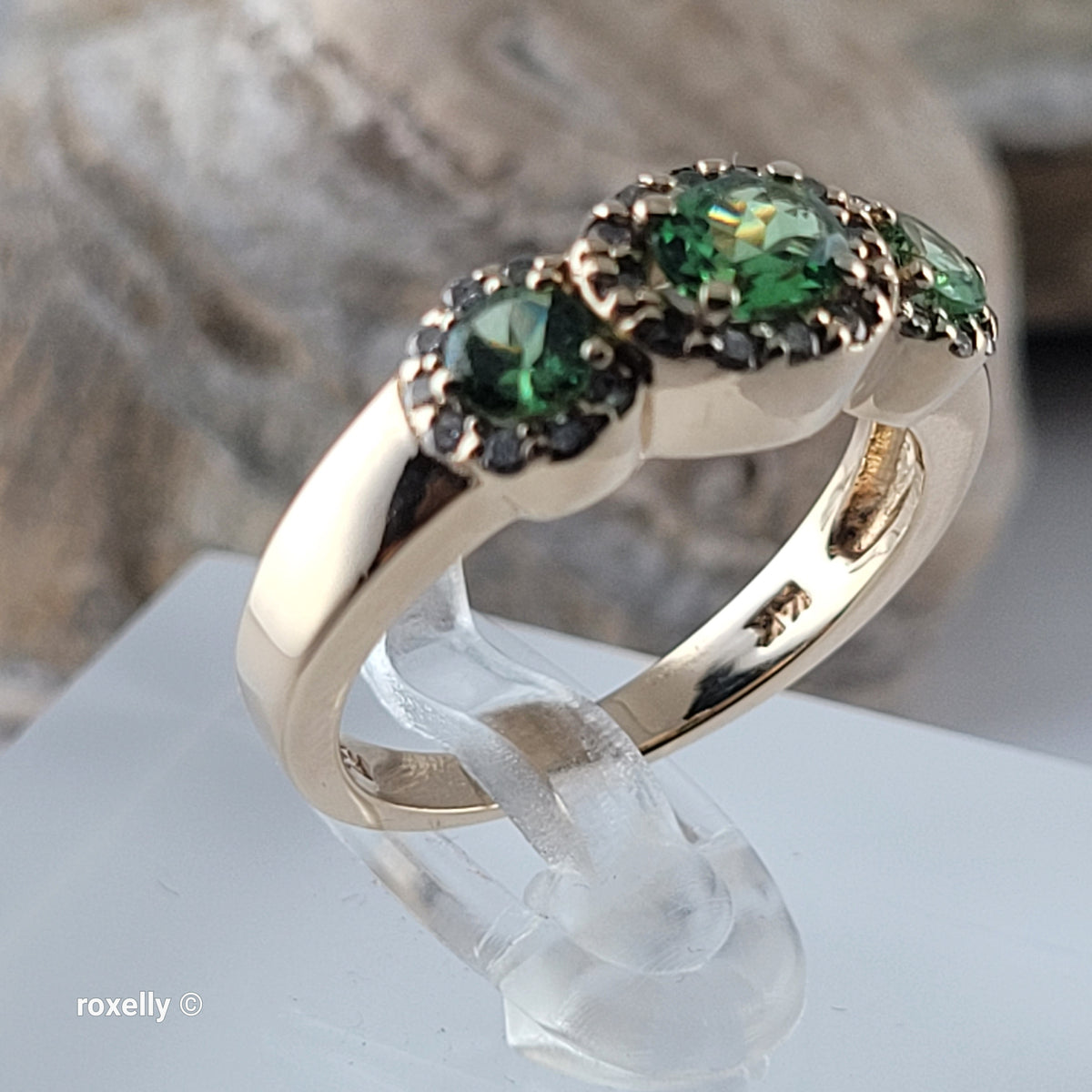 $3000 EFFY 14K Yellow Gold Green Garnet and Diamonds Ring Size 6 - Solid Gold