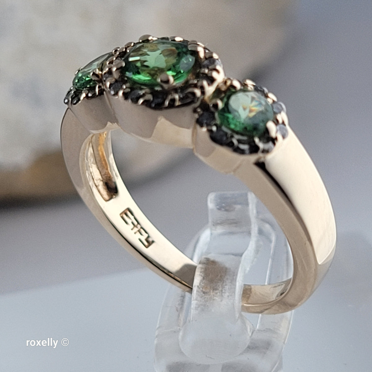 $3000 EFFY 14K Yellow Gold Green Garnet and Diamonds Ring Size 6 - Solid Gold