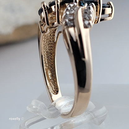 14K Yellow Gold Sapphires and Genuine Diamonds Tiara Ring Size 6.75 - Solid Gold