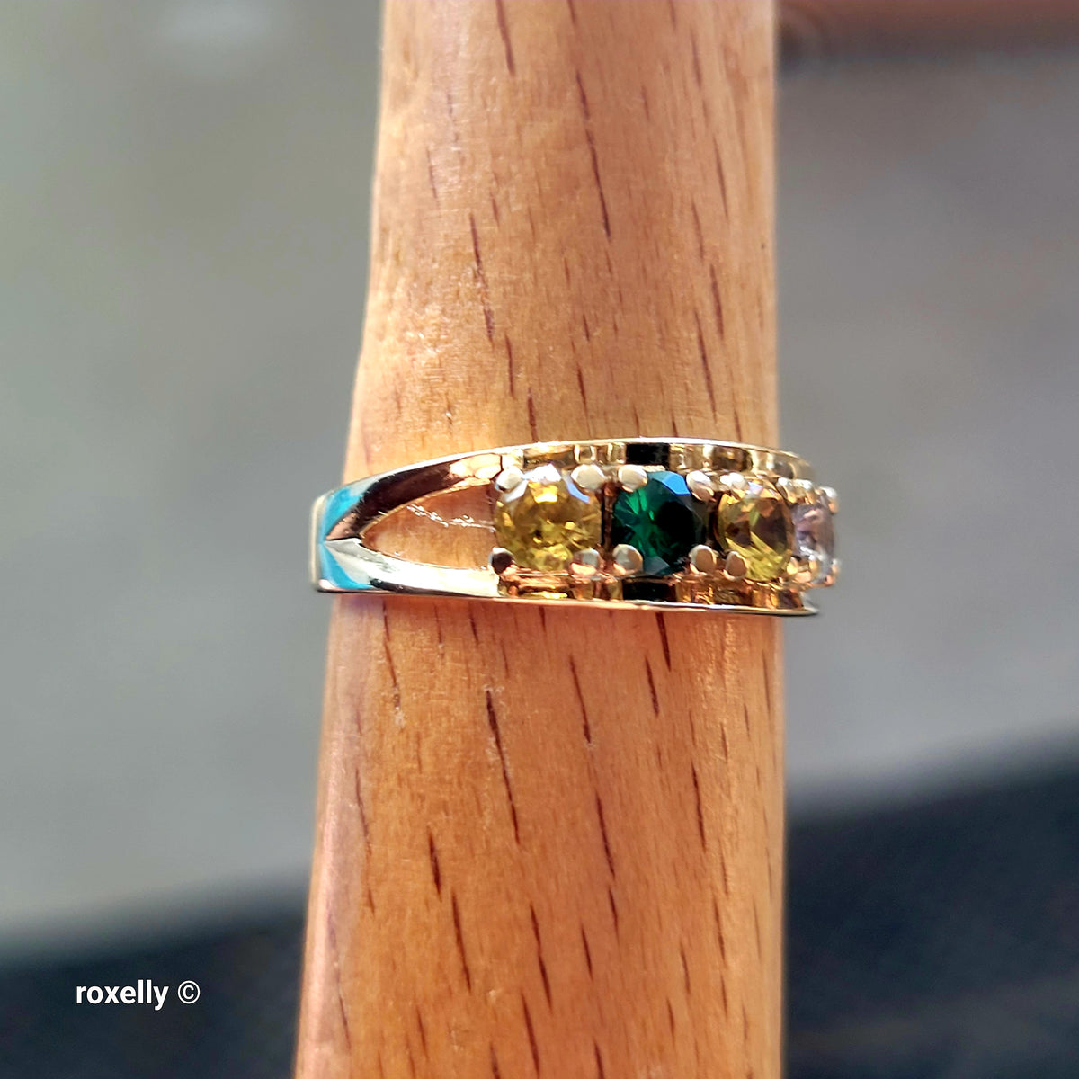 10K Yellow Gold Multi-Gemstone Band Ring Size 6 - Solid Gold