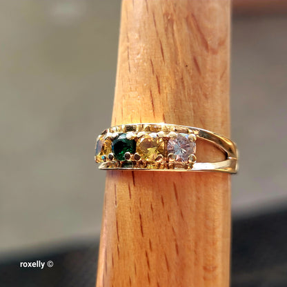 10K Yellow Gold Multi-Gemstone Band Ring Size 6 - Solid Gold