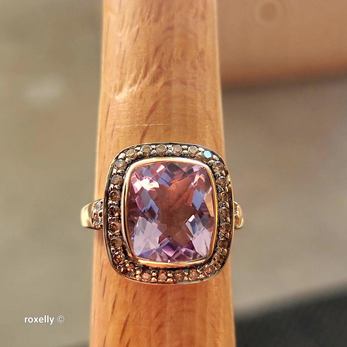 $4500 LeVian 14K Rose Gold Amethyst and Chocolate Diamonds Ring Size 7 - Solid Gold