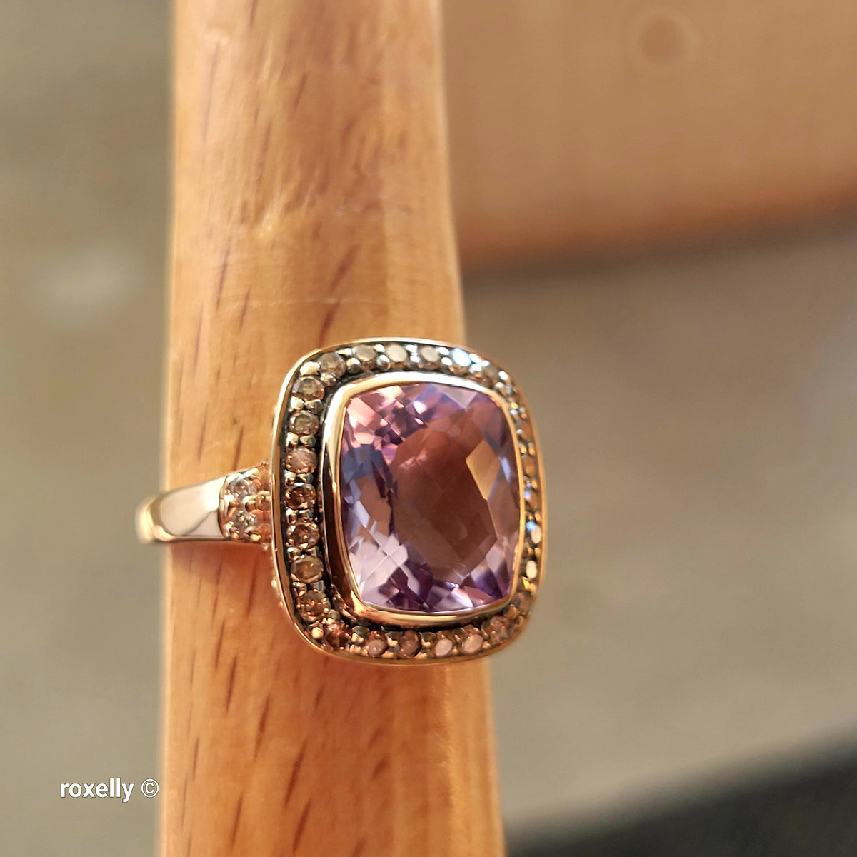 $4500 LeVian 14K Rose Gold Amethyst and Chocolate Diamonds Ring Size 7 - Solid Gold