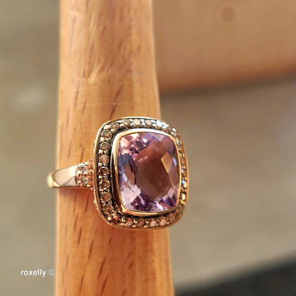 $4500 LeVian 14K Rose Gold Amethyst and Chocolate Diamonds Ring Size 7 - Solid Gold