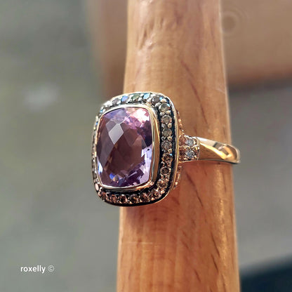 $4500 LeVian 14K Rose Gold Amethyst and Chocolate Diamonds Ring Size 7 - Solid Gold