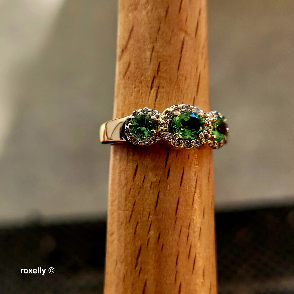 $3000 EFFY 14K Yellow Gold Green Garnet and Diamonds Ring Size 6 - Solid Gold