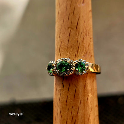 $3000 EFFY 14K Yellow Gold Green Garnet and Diamonds Ring Size 6 - Solid Gold
