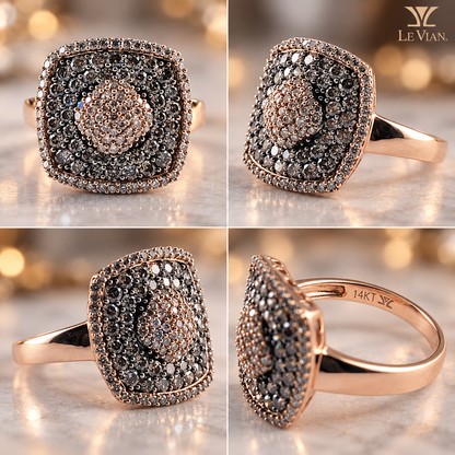 $6500 LeVian 14K Rose Gold Genuine Chocolate & Vanilla Diamonds Ring Size 7 - Solid Gold!