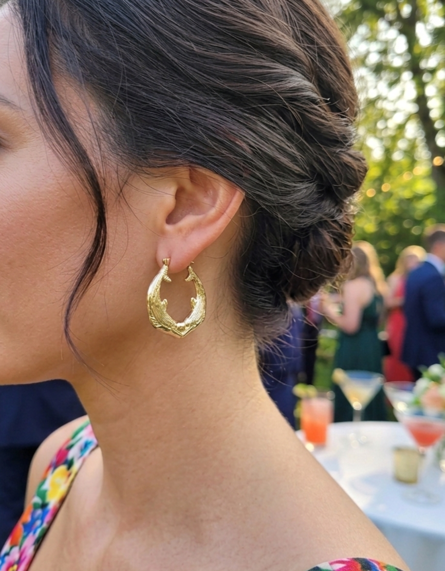 14K Solid Yellow Gold Double Dolphin Hoop Earrings – Perfect Condition