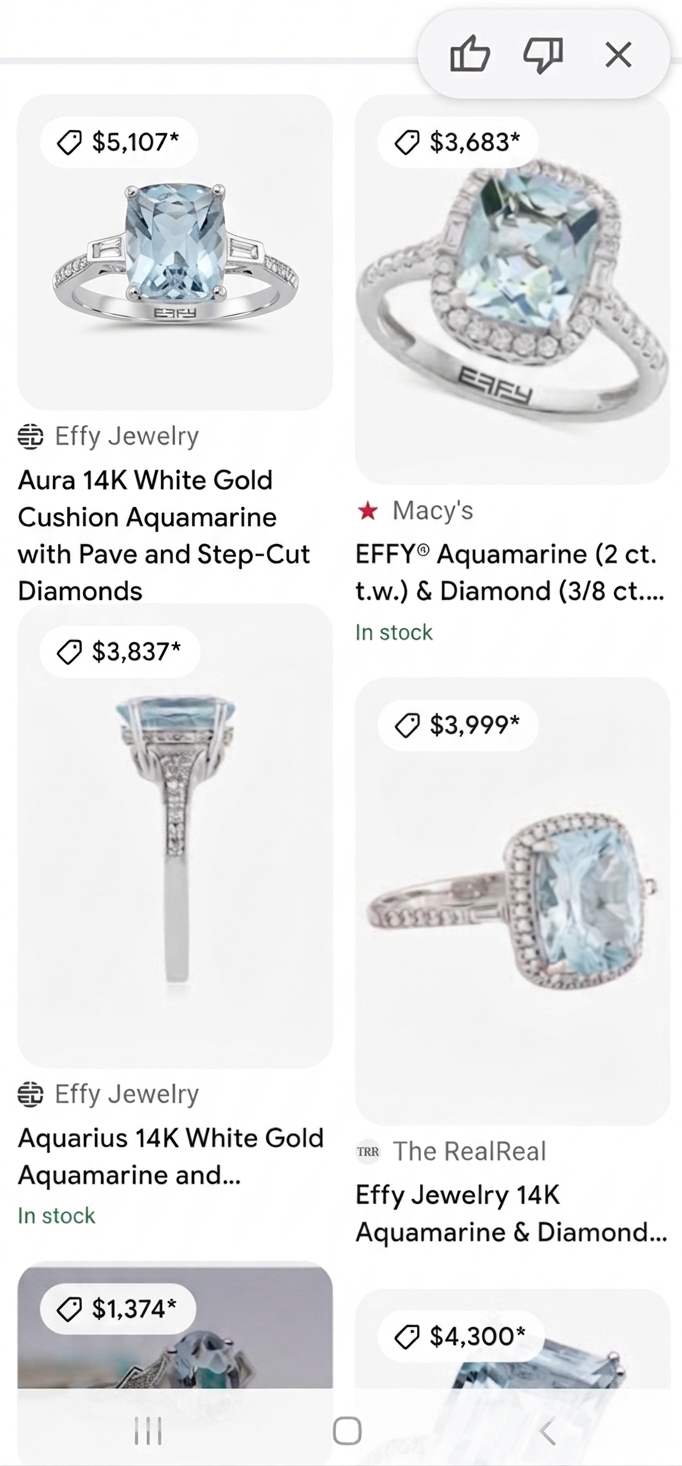 $5,000 - EFFY 14K White Gold Genuine Aquamarine & Diamond Ring Size 8.75