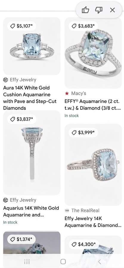 $5,000 - EFFY 14K White Gold Genuine Aquamarine & Diamond Ring Size 8.75