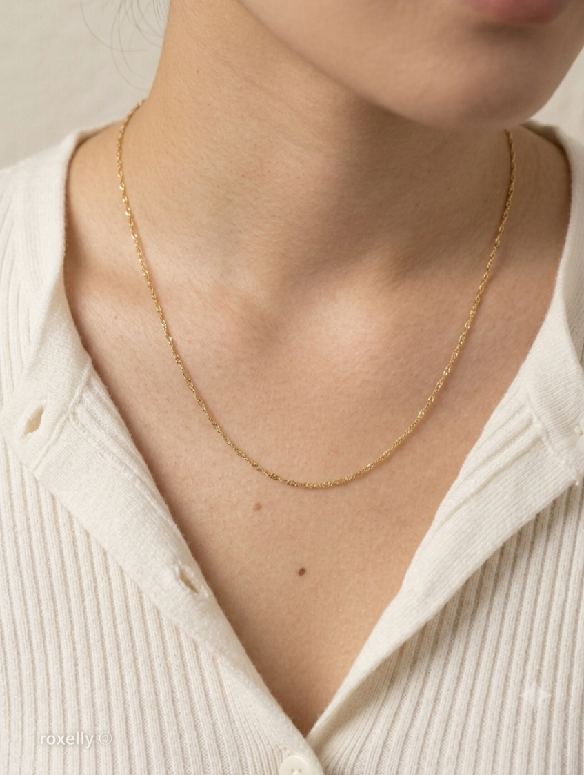 14K Yellow Gold Singapore Link Chain Necklace – Lightweight!