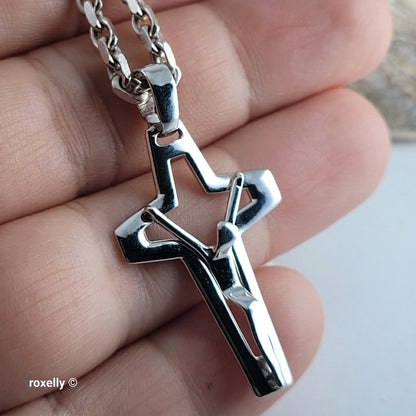 18K White Gold Modern Open-Design Crucifix Cross Pendant – Made in Italy