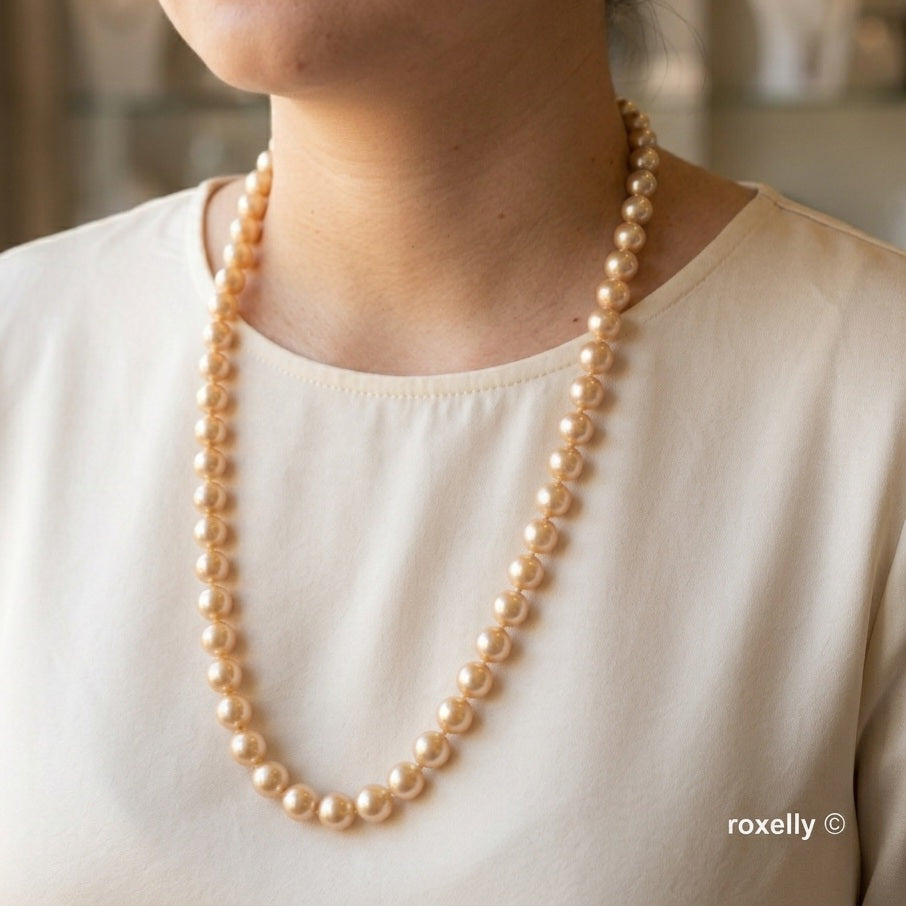 Vintage Freshwater Chatani Pearl Necklace with Solid 14k White Gold Clasp