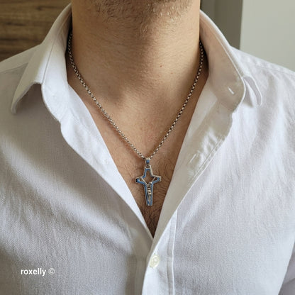18K White Gold Modern Open-Design Crucifix Cross Pendant – Made in Italy