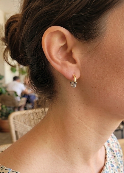 14K Solid Yellow Gold and Sterling Silver Spiral Hoop Earrings