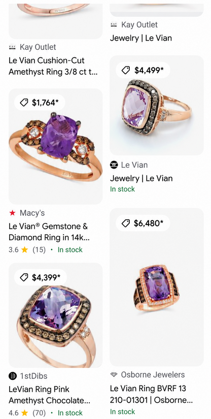 $4500 LeVian 14K Rose Gold Amethyst and Chocolate Diamonds Ring Size 7 - Solid Gold