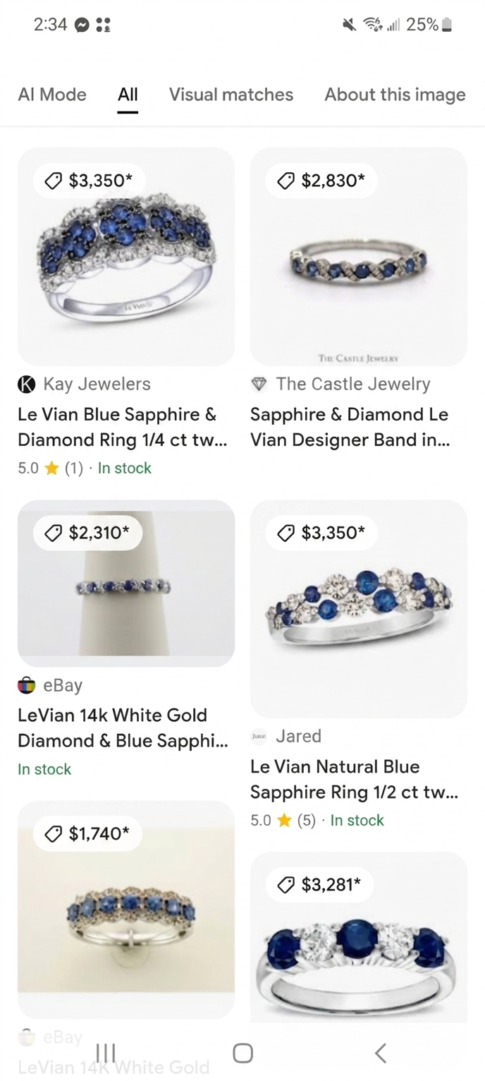Le Vian 14K White Gold Blue Sapphire & Diamond Band Ring Size 6.5