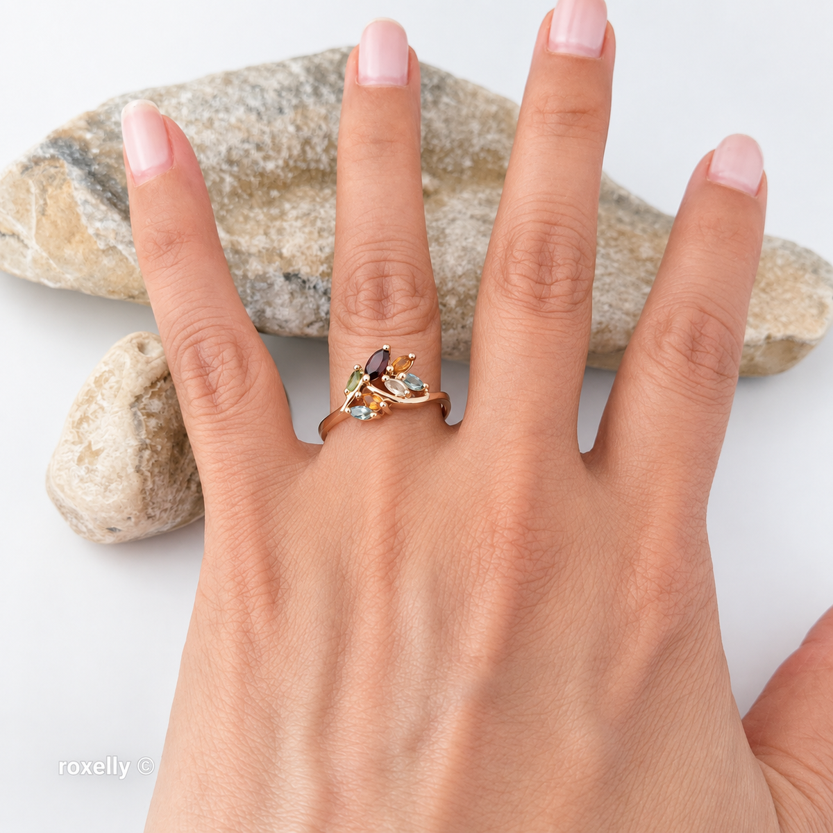14K Yellow Gold Multi-Gemstone Cocktail Ring Size 8.25 - Solid Gold