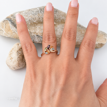 14K Yellow Gold Multi-Gemstone Cocktail Ring Size 8.25 - Solid Gold
