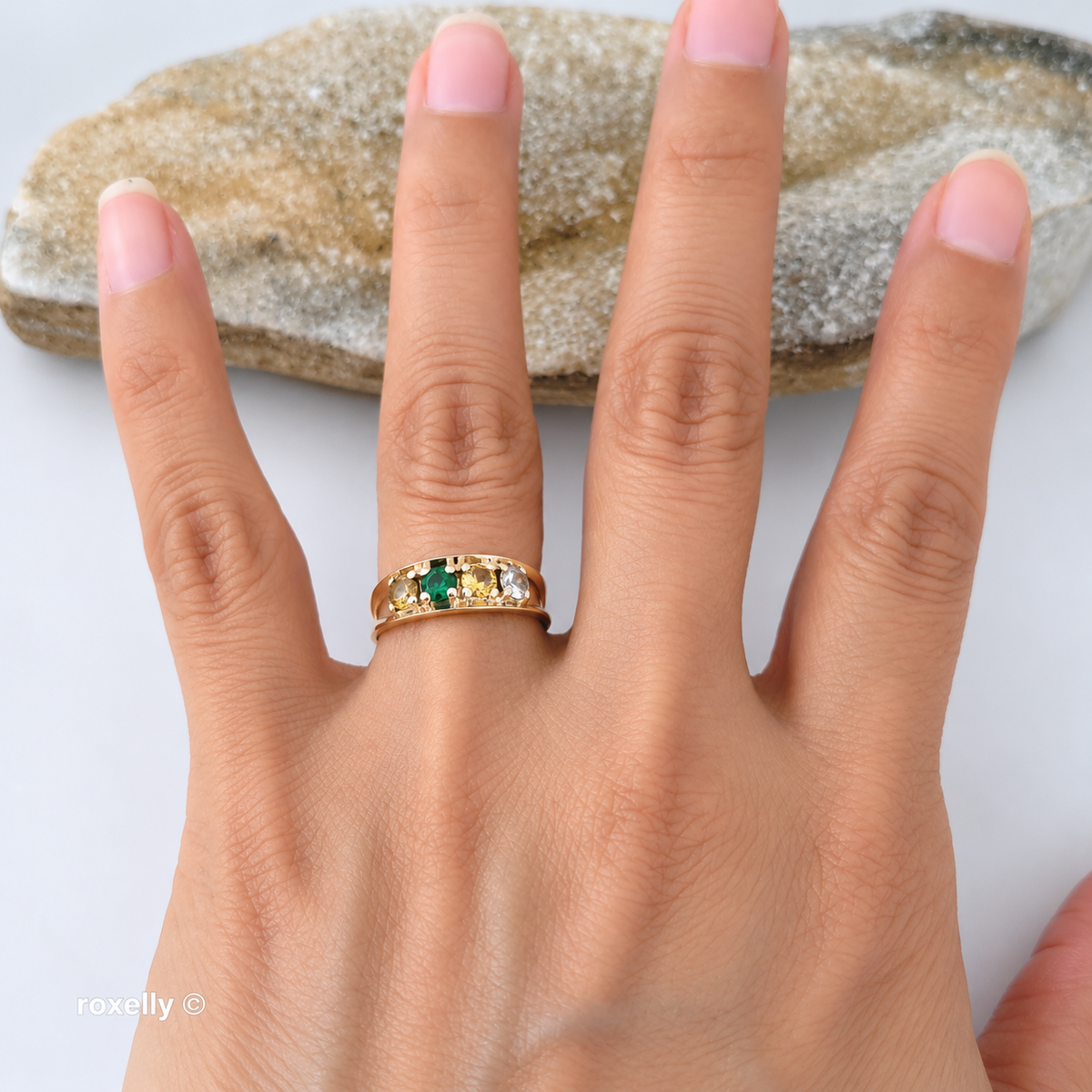 10K Yellow Gold Multi-Gemstone Band Ring Size 6 - Solid Gold