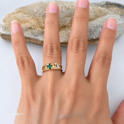 10K Yellow Gold Multi-Gemstone Band Ring Size 6 - Solid Gold