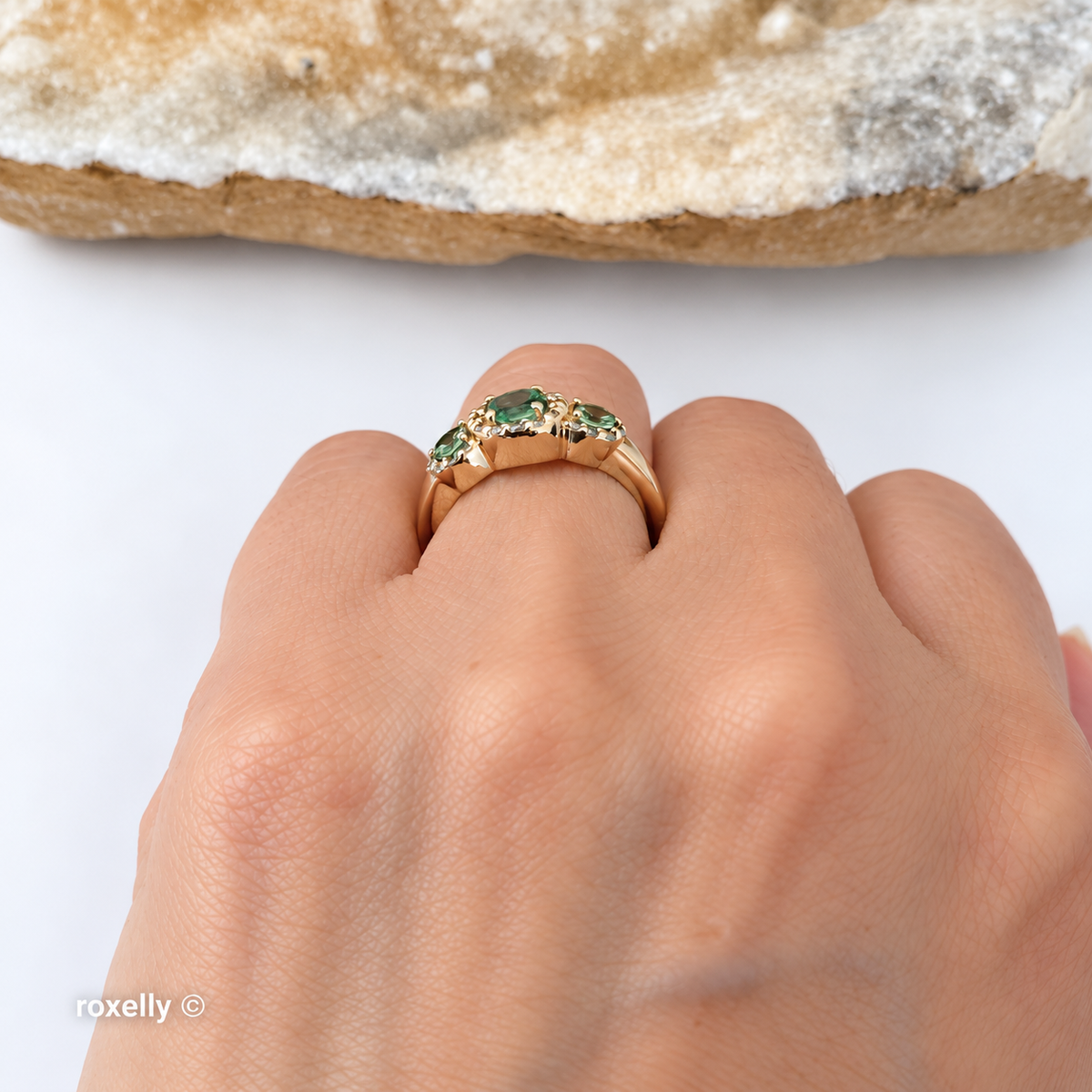$3000 EFFY 14K Yellow Gold Green Garnet and Diamonds Ring Size 6 - Solid Gold