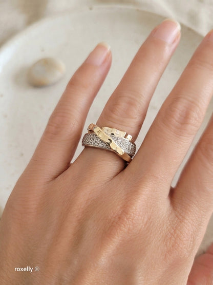 $5000 Effy 14K Two-Tone Gold CTW 0.38 Genuine Diamonds Crossover Band Ring Size 6.5 - Solid Gold!